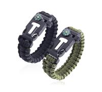 AEIOPRS 2 Pcs Kit Braccialetto Paracord Sopravvivenza con Flint Lampada Bussola Termometro Fischietto Ideale per Escursionismo e Campeggio