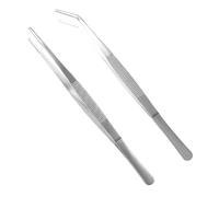 AEIOPRS 2 Pcs Pinzetta Pinzette in acciaio inossidabile da 14 cm con punta curva zigrinata molle professionali multiuso per lavorazioni industriali uso in cucina Dritta storto