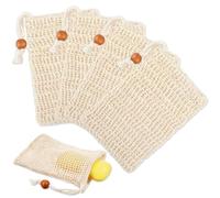 AEIOPRS 4 Pcs sacchetti per sapone in sisal con coulisse in fibra naturale per la doccia porta saponetta per asciugare la schiuma custodia da viaggio per sapone