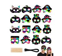 AEIOPRS Maschere Halloween Scratch Art, 24 Pezzi Maschera di Zucca di Halloween con Rivestimento Nero da Graffiare, Kit Ideale per Feste, Compleanni e Laboratori Creativi