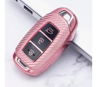 AEIOUPMMA Custodia per Chiave Auto in Fibra di Carbonio TPU con Portachiavi per Hyundai Accent Azera i30 Ix35 Kona Encino Solaris Palisade Santa Fe (Custodia Rosa)