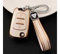 AEIOUPMMA Custodia per Chiave per Hyundai Elantra Accent i20 i30 ix35 per Kia Ceed Cerato Rio 3 Soul Optima Sportage K2 K5 Cover in TPU Accessori per Auto (Bianco con Portachiavi)