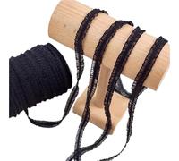 AEJHSIN Elastici 15 Meters Cute Bilateral Ruffle Stretchy Lace Trim Fabric DIY for Home Decor Patchwork 1cm Width Colored Elastic Ribbon(Black)