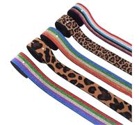 AEJHSIN Elastici Nylon Spandex Elastic Webbing Band,Leopard Print & Colored Stripes,Sewing Material,DIY Handmade Strap,Headband Accessory(TLD04-5pieces,2yards)