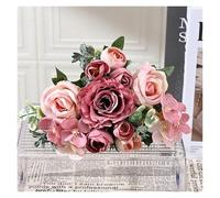 AEJHSIN Ortensie Artificiali 7 teste di fiori artificiali in seta peonia rosa ortensia bouquet decorazioni for la casa festa matrimonio sposa piante finte(U Rose Red)