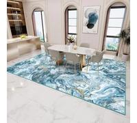 AEKDCL Tappeto antiscivolo blu e oro, larghezza 80 × lunghezza 120 cm, morbido a pelo basso, lavabile, moderno astratto, grande tappeto antimacchia, per soggiorno, camera da letto, sala da pranzo