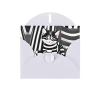 AEKGOHP Biglietto di auguri bianco con stampa di gattini a righe bianche e nere per inviti per feste di compleanno