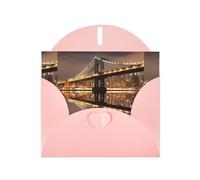 AEKGOHP Biglietto di auguri rosa con stampe notturne del New York Manhattan Bridge per feste di compleanno