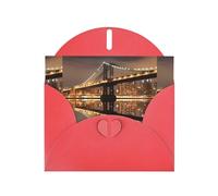 AEKGOHP Biglietto di auguri rosso con stampe notturne del New York Manhattan Bridge per feste di compleanno