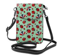 AEKGOHP Coccinelle rosse su uno sfondo blu stampato piccola borsa di cuoio del telefono di vibrazione di vibrazione delle donne, impermeabile e durevole