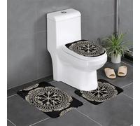 AEKGOHP Design magico norreno rune bussola stampa antiscivolo tappetino da bagno set tre pezzi tappeto bagno antiscivolo durevole