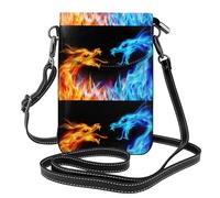 AEKGOHP I draghi del fuoco e del ghiaccio hanno stampato la piccola borsa di cuoio del telefono di vibrazione di vibrazione delle piccole donne, impermeabile e durevole