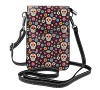 AEKGOHP I teschi dello zucchero hanno stampato la piccola borsa di cuoio del telefono di vibrazione di Crossbody delle donne, impermeabile e durevole