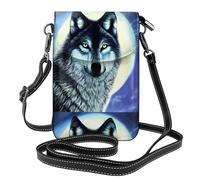 AEKGOHP Il lupo sotto la luna ha stampato la piccola borsa del telefono di vibrazione della tracolla delle donne di cuoio, impermeabile e