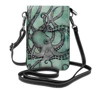 AEKGOHP Il polpo verde ha stampato la piccola borsa di cuoio del telefono di vibrazione di vibrazione della borsa delle piccole donne, impermeabile e durevole