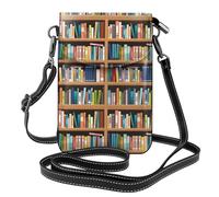 AEKGOHP La libreria della biblioteca ha stampato la piccola borsa del telefono di vibrazione della borsa della tracolla delle donne del cuoio impermeabile, durevole