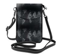 AEKGOHP La mappa nera del mondo ha stampato la piccola borsa di cuoio del telefono di vibrazione di vibrazione delle piccole donne, impermeabile e durevole