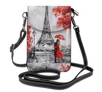 AEKGOHP La pittura di Parigi della torre Eiffel ha stampato la piccola borsa del telefono di vibrazione della tracolla delle donne di cuoio,
