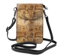 AEKGOHP La vecchia mappa del mondo dell'annata ha stampato la piccola borsa di cuoio del telefono di vibrazione di vibrazione delle donne, impermeabile e