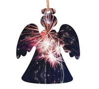 AEKGOHP Ornamenti natalizi in legno a forma di angelo, 2 pezzi, motivo fuochi d'artificio da appendere agli alberi di Natale