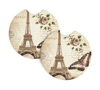 AEKGOHP - Sottobicchieri per auto, confezione da 2 pezzi, stampa vintage Parigi, Torre Eiffel, farfalle, inodore, per tutti i portabicchieri standard, perfetti per auto, camion, SUV, 6,9 cm