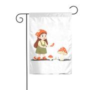 AEKGOHP The little girl picking funghi Stampe Giardino pennone esterno cortile decorazione fronte retro 30,5 x 45,7 cm