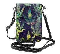 AEKGOHP Un soffio in tempo foglie di erbaccia stampata piccola borsa di cuoio del telefono di vibrazione di vibrazione delle donne di cuoio, impermeabile e durevole