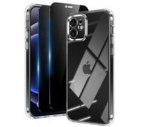Aekyiwot Custodia 3 in 1 per iPhone 12, trasparente, con 2 pellicole protettive per la privacy, [mai ingiallimento] [protezione della fotocamera] sottile PC rigido, antigraffio, antiurto, custodia