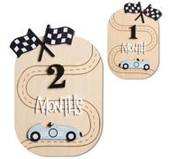 AEKZOX 1 Set Targhetta Legno, Milestone Cards per Neonato 1-12 Mesi, DIY con Fiori e Figure Intercambiabili, Monatskarten, Regalo Ricordo per Primo Anno, Decorazione Camera Bambini
