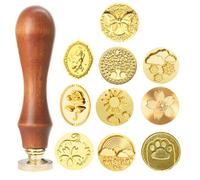 AEKZOX 10 Pezzi Set di Timbri per Sigilli in Ceralacca con Manico in Legno, Kit Timbro Sigillo Ceralacca per Regali, Inviti, Buste, Lettere