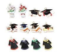 AEKZOX 12 Pezzi Set di Ciondoli Graduation Favours per Gioielli, Cappello di Laurea, Cappello da Dottore, Ciondoli per Infermieri (Rosso)