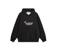Aelfric Eden Felpa con cappuccio Cartoon Dog da uomo oversize Kapuzenpullover a maniche lunghe Sweatshirt Y2K Hoody con cappuccio Basic Vintage Hooded con motivo Unisex Sport maglie Streetwear, Nero