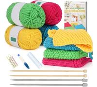 Aelike - Kit per lavoro a maglia per principianti, con panno e ferri in bambù da 25 cm, istruzioni e filato, kit per lavoro a maglia per adulti