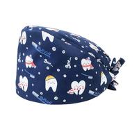 AELIN Calotta Chirurgica Dentista - Cuffia da Sala Operatoria - 100% Cotone - Unisex, Regolabile, con Fascia Assorbente - Motivo Dentale (Blu marino)