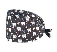 AELIN Calotta Chirurgica Dentista - Cuffia da Sala Operatoria - 100% Cotone - Unisex, Regolabile, con Fascia Assorbente - Motivo Dentale (Marrone)