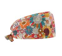 AELIN Calotta Chirurgica in Cotone - Unisex, 100% Cotone, Regolabile, Due Taglie per Capelli Corti o Lunghi - Cuffia Medica con Fascia Assorbente (Biały z kwiatami, Capelli lunghi)