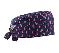 AELIN Calotta Chirurgica in Cotone - Unisex, 100% Cotone, Regolabile, Due Taglie per Capelli Corti o Lunghi - Cuffia Medica con Fascia Assorbente (Blu marine stampato fenicottero, Capelli corti)