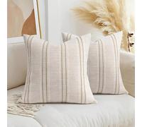 AELS Set di 2 federe decorative in lino, 45,7 x 45,7 cm, motivo bohémien, con cuciture bianche e marroni, a righe, per divano, soggiorno (solo fodera)
