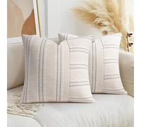 AELS Set di 2 federe decorative in lino con texture bohémien, 45 x 45 cm, beige con strisce bianche e grigie, per divano, soggiorno (solo fodera)