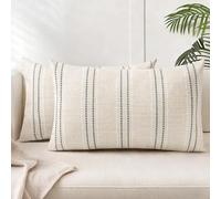 AELS Set di 2 federe decorative in misto lino per cuscini da 12 x 20 cm, motivo bohémien, beige con strisce bianche e grigie, per divano e soggiorno (solo federa)