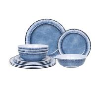 AELS Set di stoviglie in melamina, 12 pezzi, per interni ed esterni, lavabili in lavastoviglie, leggeri e infrangibili, blu navy