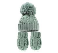 Aelstores, ensemble avec pompon et muffola lavorati une maille pour ragazzi et ragazze, avec pompon, invernali, caldi et caldi, avec treccia, pour bébé et bébé, 12 mois, ensemble vert pour