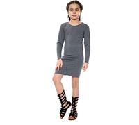 Aelstores, Robe Aderente da Ragazza, Midi, en teinte Unique, élastiquée, avec Scollo Tondo et Longue poignée, Couleur Antracite, 9-10 Ans