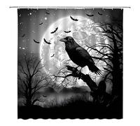 AEMBEE Halloween Shower Curtain Black Crow Bats in Creepy Full Moon Night Gothic Horror Scary Spooky Mysterious Fabric Decorative Bathroom Curtains with Hooks,Gray Black
