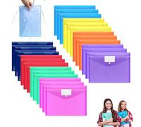 AEMCHDM 24PCS Busta con Bottone A4, 8 Colori Fluo Assortiti Cartelline, Sacchetto di File con Bottone a Pressione Trasparente, Materiale Riciclato Cartelline per Organizzare i Documenti