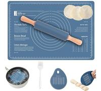 AEMCHDM Set Combinato in Silicone E Tappetino in Silicone, 60x40 cm, Mattarello e Blu Tappetino per Impasto + Raschietti + Pennello, Spianatoia Silicone per Pasta, Pizza, Pasticcino