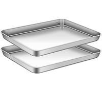AEMIAO Set di 2 Teglia da Forno Antiaderente, Teglia Rettangolare Bassa, Teglie Forno Pizza, in Acciaio Inox, Super Mirror Finish, 40 X 30 X 2.5 cm