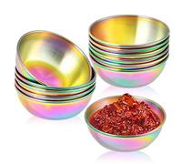 Aemygo 12 piatti per salsa arcobaleno, in acciaio inox 3,2 in piatti rotondi per condimento, ciotola impilabile per sushi, mini piatti per antipasto, piatti per condimenti lavabili in lavastoviglie
