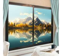 AEMYSKA Pellicola per finestre con paesaggio vintage con montagne che bloccano il calore, bellissimo lago, moderna, per la privacy, decorazione per porte in vetro, non adesiva, per bagno e cucina, 90
