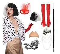 AENEY 9 costumi da Deville da donna, scialle dalmata 101 con parrucca, mantello, accessori per travestimenti per Halloween, cosplay